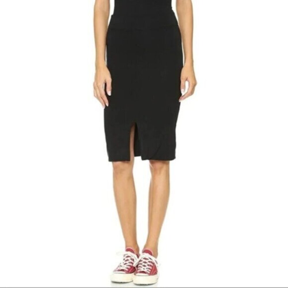 LNA Skirt Slit Mini High Rise Waist Bodycon Pencil Black Stretch Jersey Size S